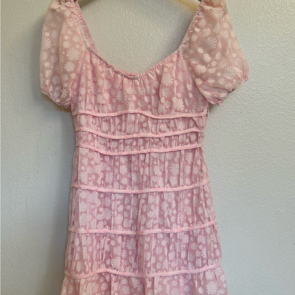 Le Lis Pink Ruffled Puff Sleeve Sundress